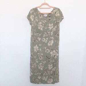 VTG‎ Jones & Co Womens Silk Dress Size 6 Green Floral Midi 90s Cottage Coastal